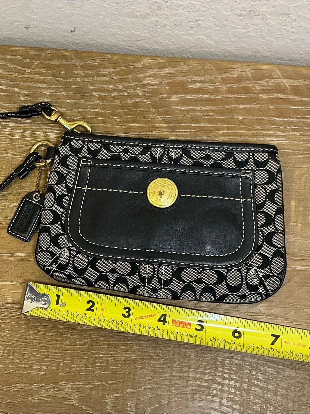 Coach Vintage Black and Gray/Brown Signature Canvas Mini Wristlet - Picture 8 of 9
